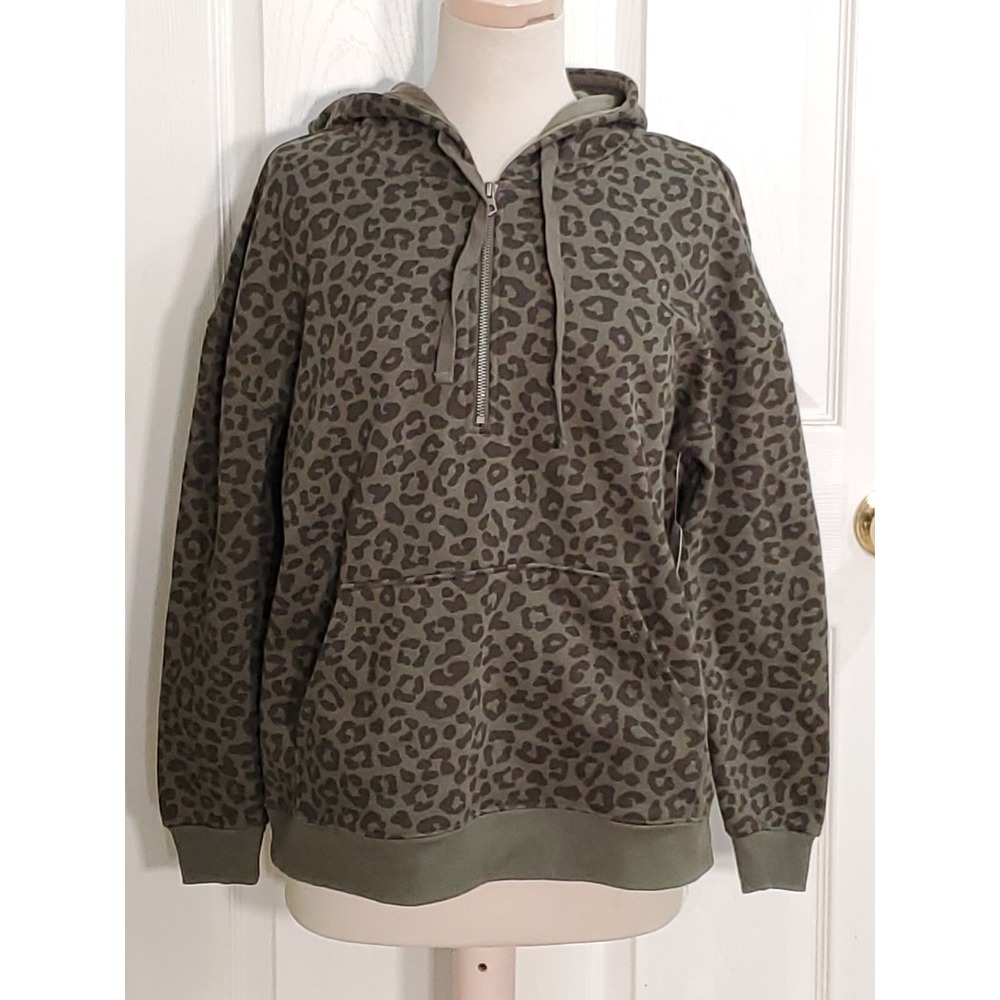 Time & Tru Cheetah Print Quarter Zip Pullover Hoodie Size SMALL (4-6) New